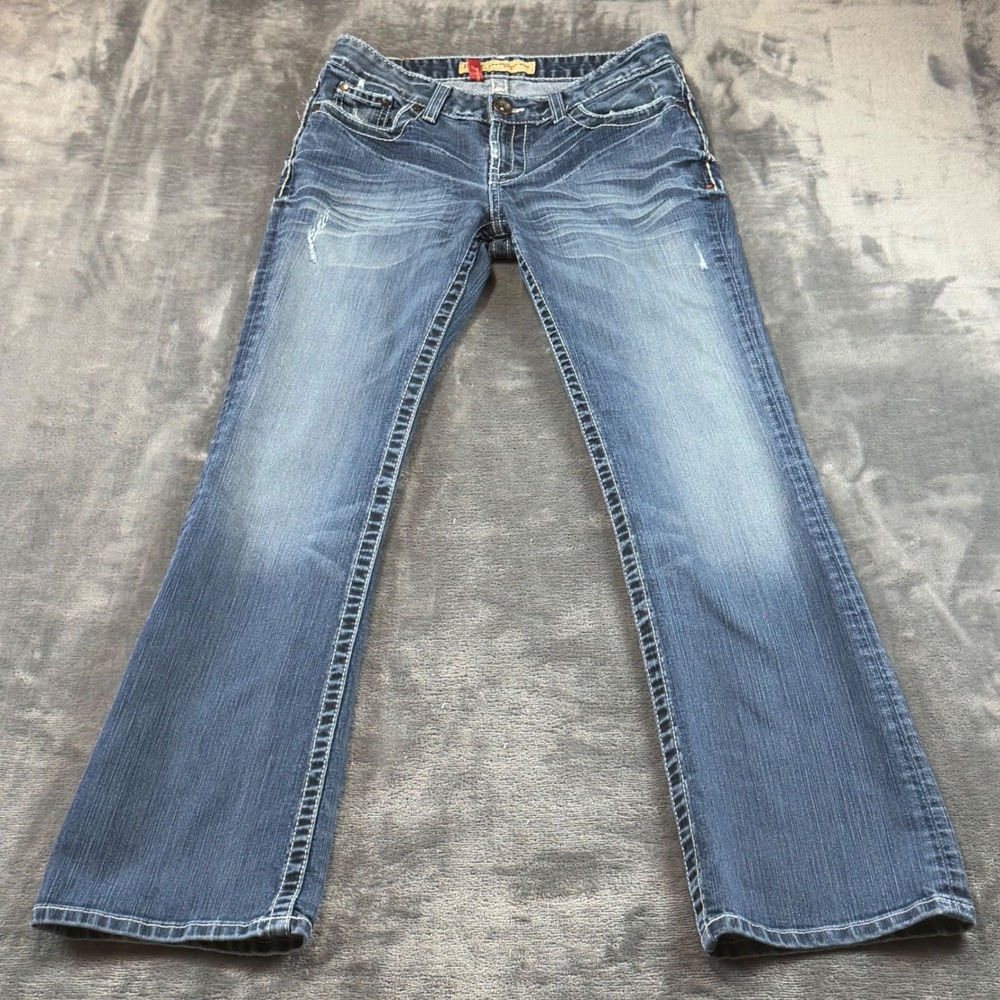 BKE Sabrina Mid Rise Bootcut Jeans Blue Distressed BK10141R 28x30.5